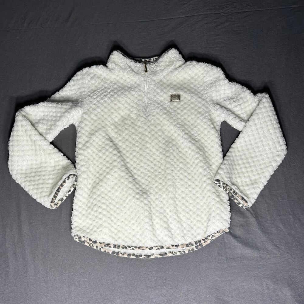 Juicy Couture Kids Girls Sherpa Pullover Quarter Zip Leopard Trim Size 6